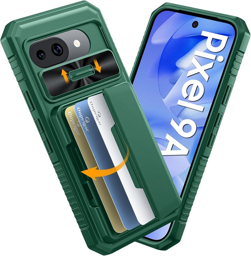 oupeigar for Pixel 9a Case with Card Holder(4-5 Card) & RFID Blocking&Camera Guard,Non-Slip&Shockproof Rugged Wallet Cases,Case for Google Pixel 9a(Green) - Image 1
